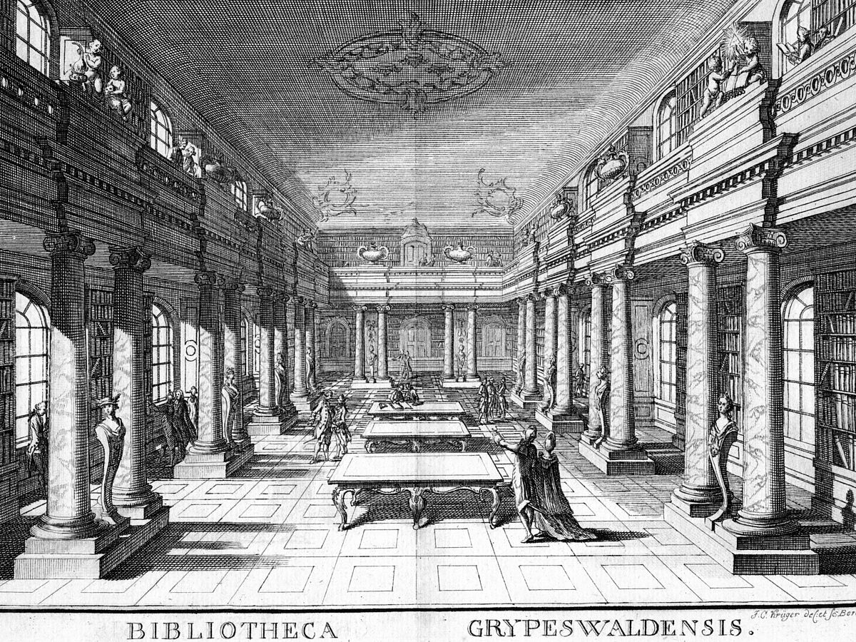 barocke Saalbibliothek der Universität Greifswald in der heutigen Aula