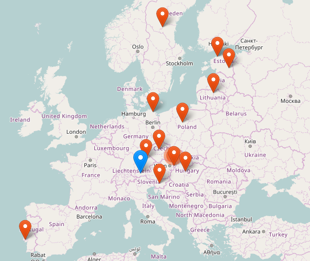 Karte zu den Teilnehmerstandorten des Projekts EODopen